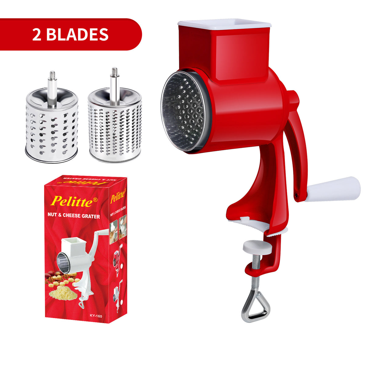 Hand-cranked Peanut Grinder Cheese Shredded Nuts Grinder 160 Double Knife Red