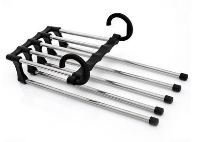 5 In 1 Wardrobe Hanger Multi-functional Clothes Hangers Pants Stainless Steel Magic Wardrobe Clothing Hangers For Clothes Rack Black 47x18cm