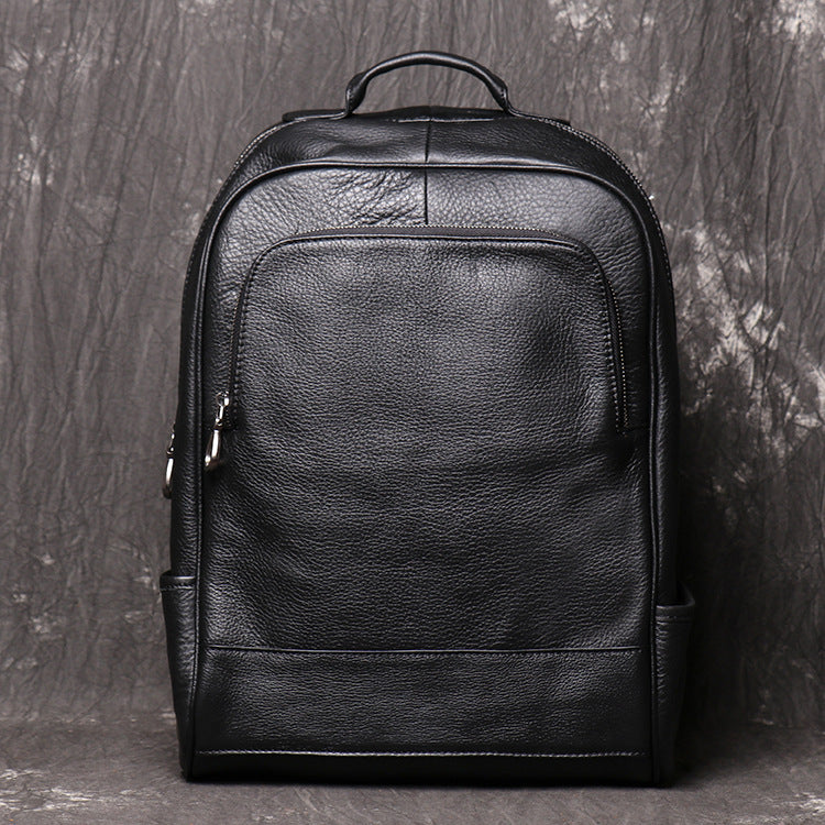 Men's Leather Handbag Large Capacity Travel Backpack Black