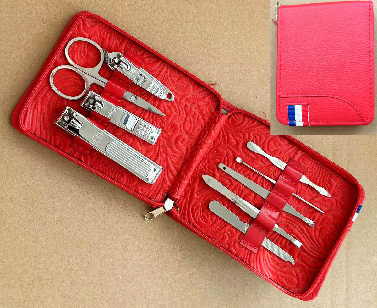 Portable Stainless Steel Nail Clippers Suit Conventional Red 9 Pieces