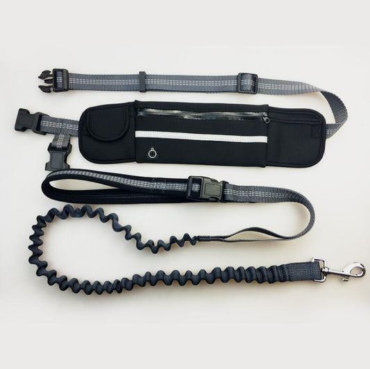 Hands-Free Dog Running Leash with Waist Pocket Adjustable Belt Shock Absorbing Bungee Black