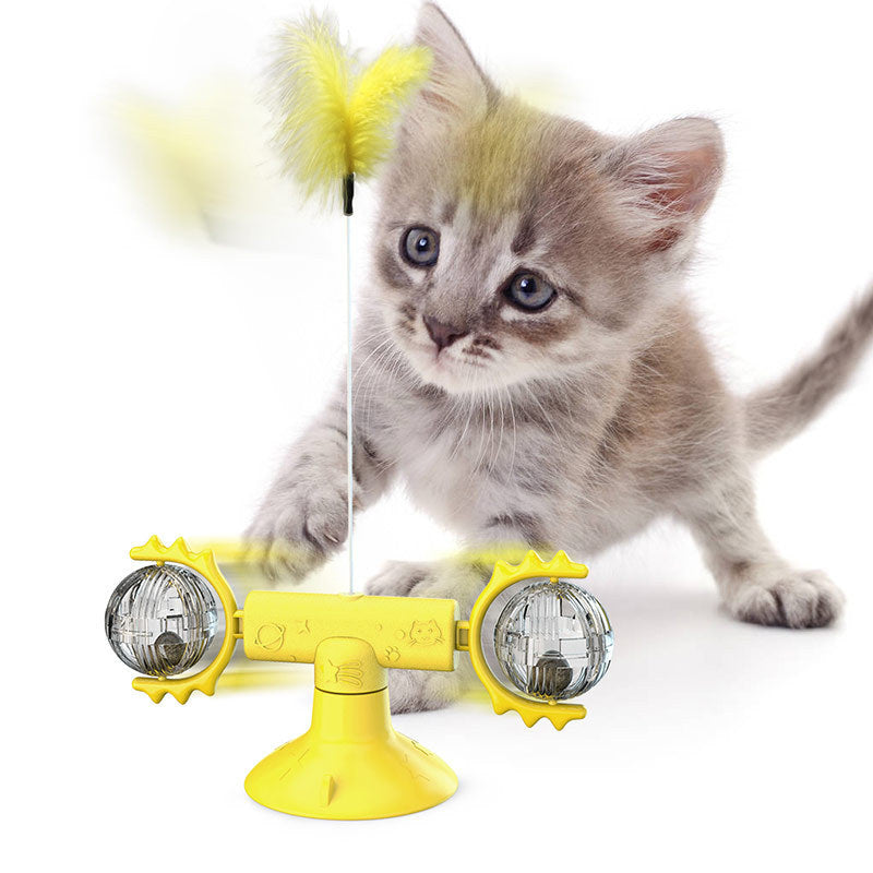 Cat Rotating Windmill Multi-Function Toys Itch Scratching Device Teeth Shining Toy Yellow Turntable