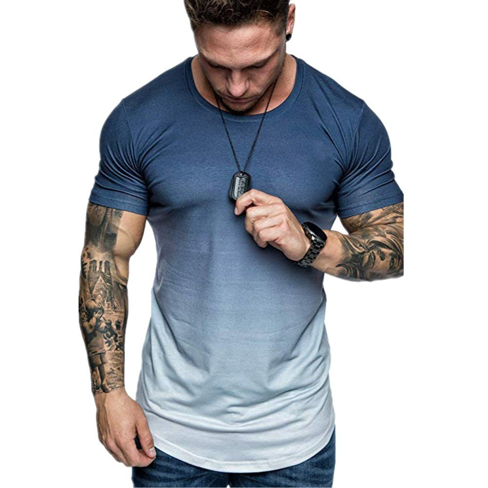 Gradient T-shirt Summer Round Neck Short Sleeve T-shirt Men White