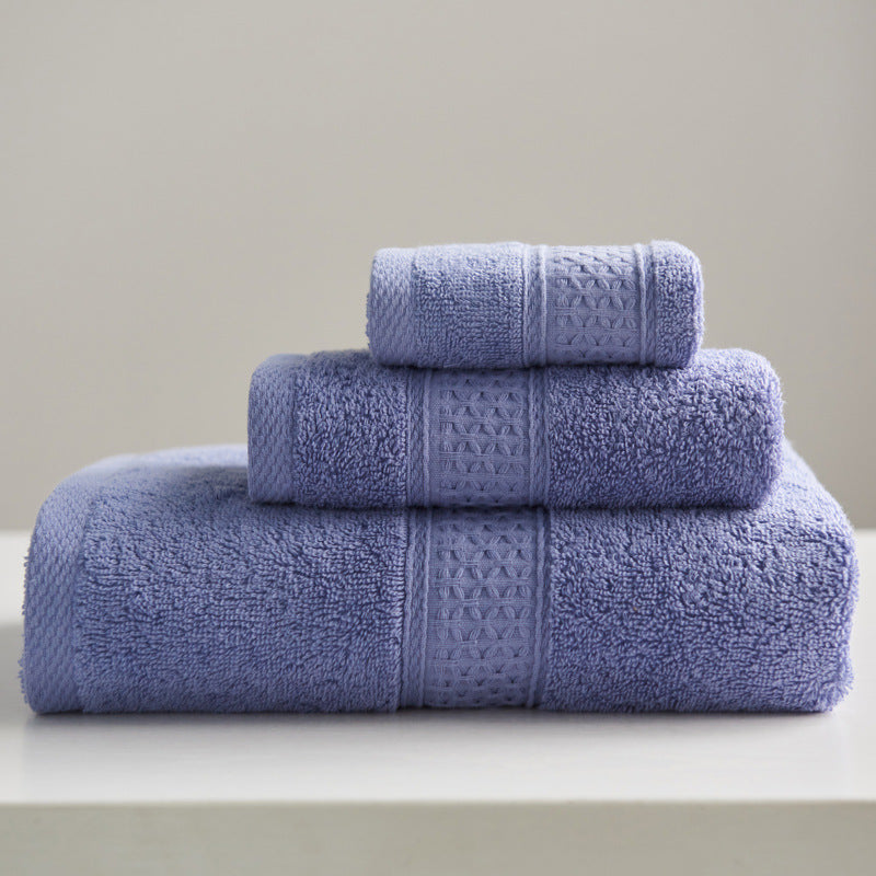 Minimalist Style Square Towel Towel Bath Towel Set Towel Pure Cotton Light Purple 3piece set