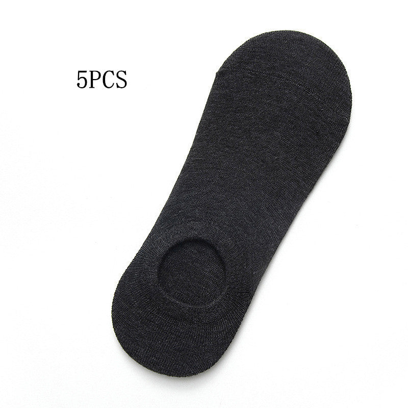 Socks Men And Women Solid Color Boat Socks Spring Invisible Socks Socks Socks Net Red Men'S Socks Light black 5PCS