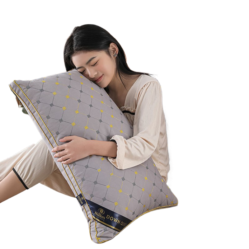 Hilton Hotel Feather Velvet High Rebound Pillow Pillow Core Household Adult Single Neck Pillow Fiber Pillow Core bilateral gray one outfit bilateral high pillow weighs about 950G