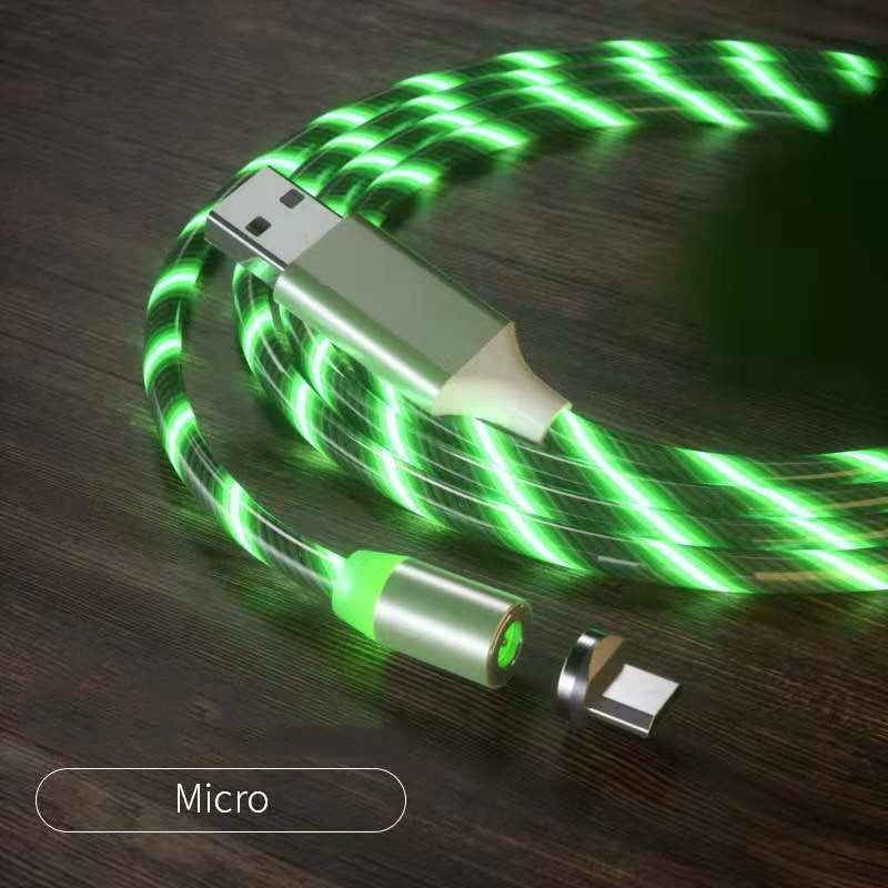 Magnetic Charging Cable Streamer Fast Charging Cable Lighting Micro USB Cable LED Magnet Charger Type-C Cable Green Micro