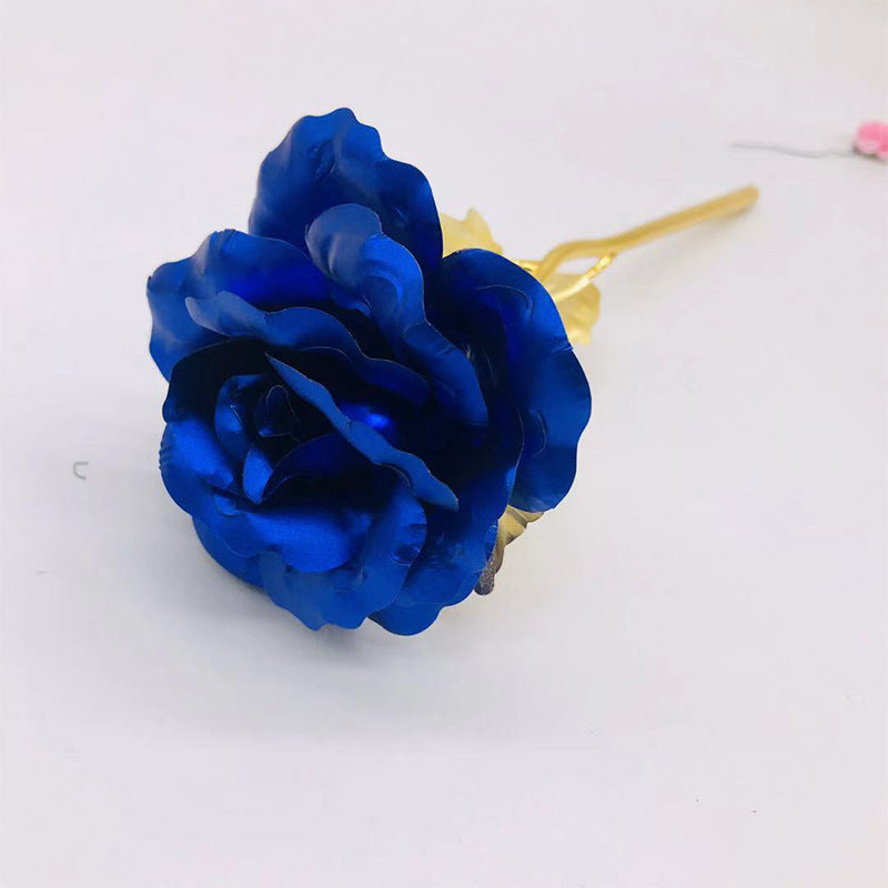 24K Luminous Color Gold Rose Flower Set Blue nude flower