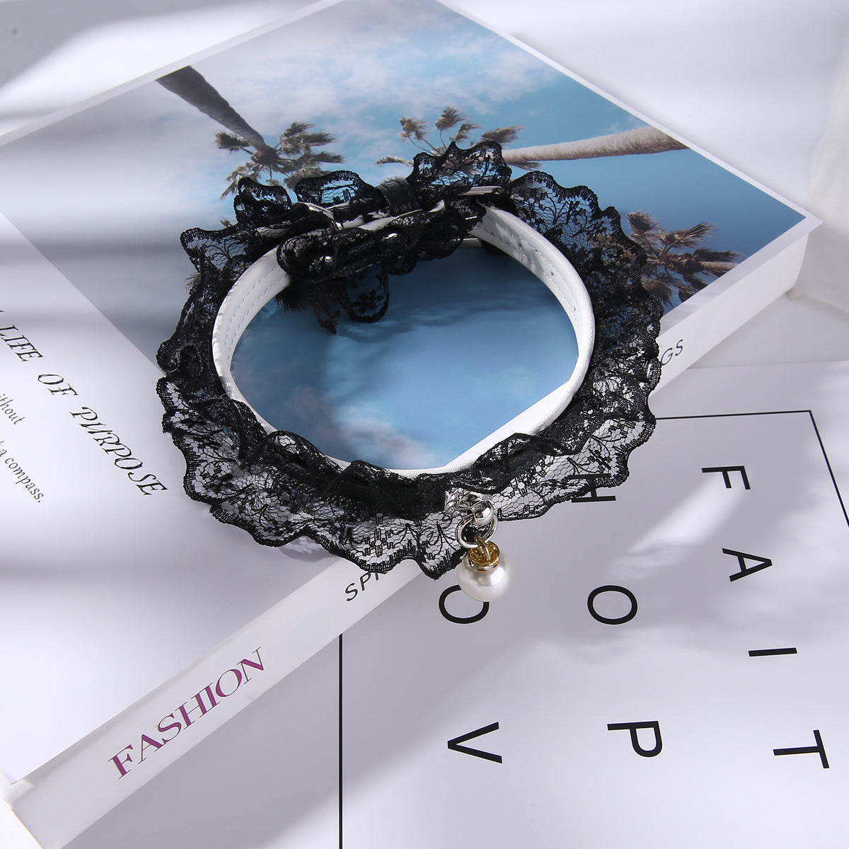 Pet cat bell black and white lace wedding ring Black One size