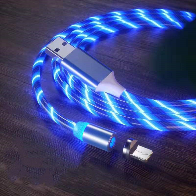 Magnetic Charging Cable Streamer Fast Charging Cable Lighting Micro USB Cable LED Magnet Charger Type-C Cable Blue IPhone
