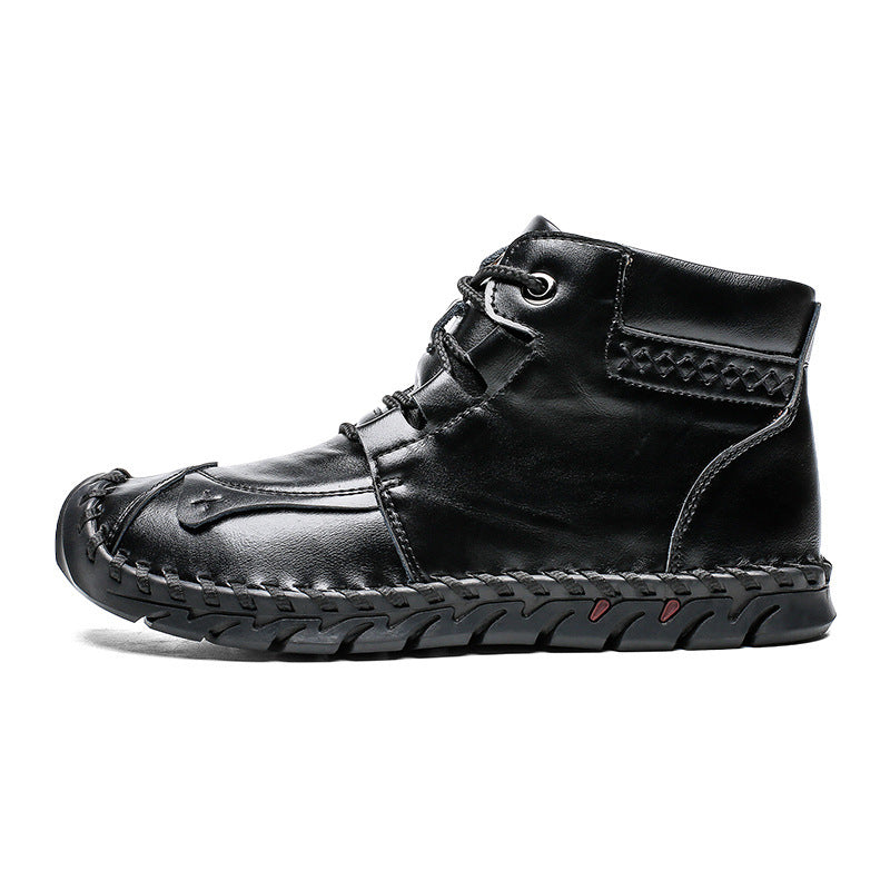 Leather shoes leather men casual shoes Black A