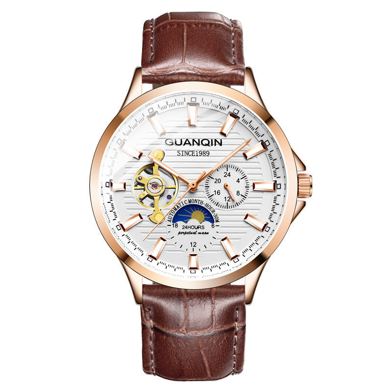 Guanqin Men's Watch Mechanical Watch Rose gold skin