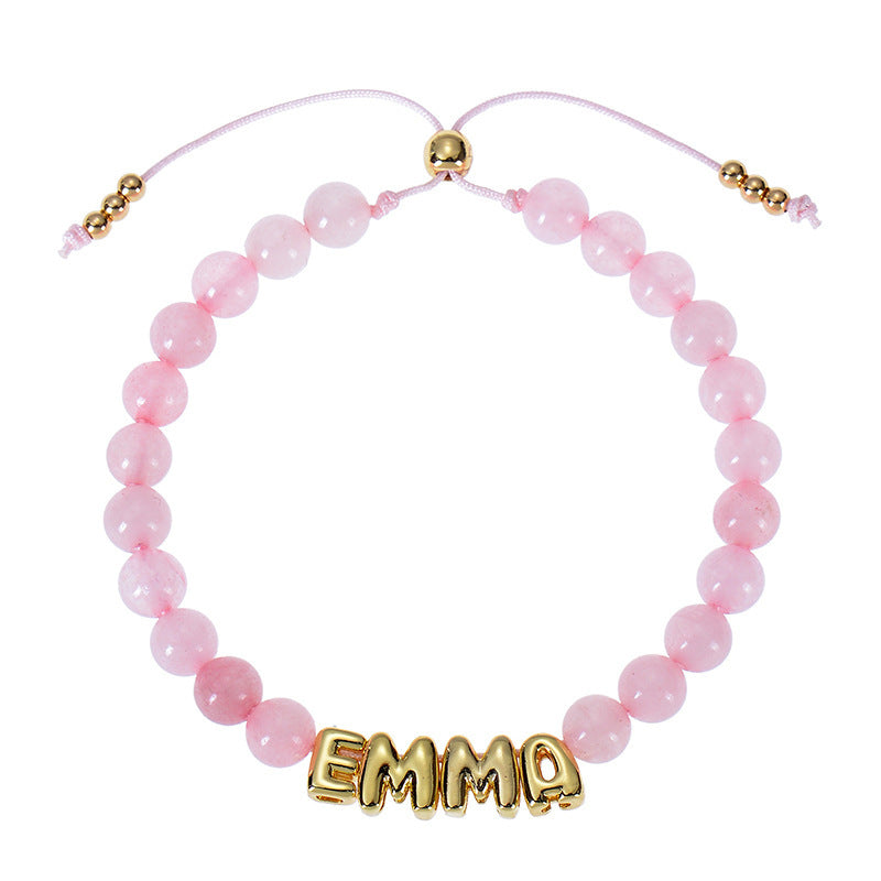 DIY Bubble Letter Bracelet Natural Stone Name Bracelet Pink Crystal