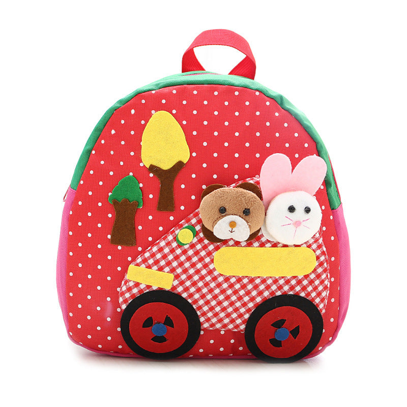 Korean shoulder children's schoolbag kindergarten adorable backpack handmade cartoon baby bag double shoulder bag Red