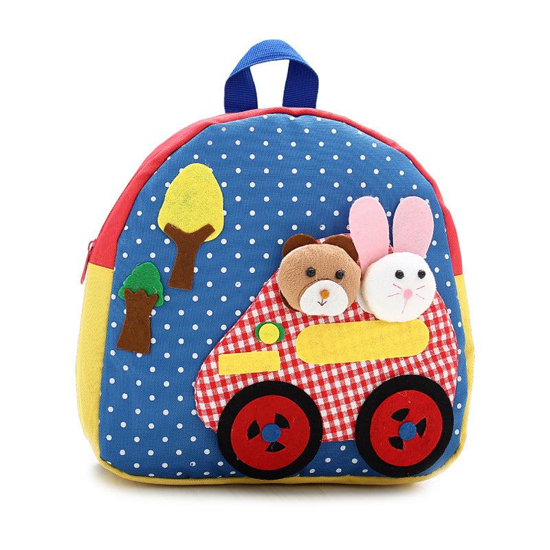 Korean shoulder children's schoolbag kindergarten adorable backpack handmade cartoon baby bag double shoulder bag Blue