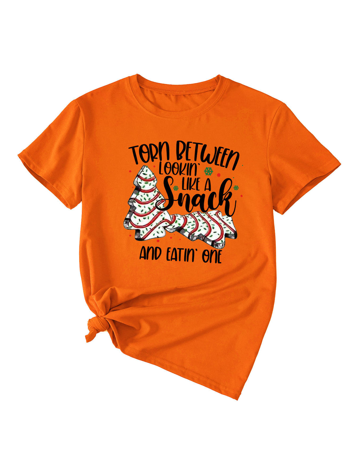 Simple Pattern Printing Ladies Round Neck Short Sleeve Tops Orange black color