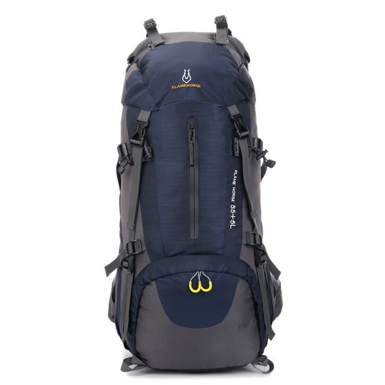 Mountaineering waterproof outdoor sports nylon bag Wild camping backpack Rainproof 60L mountaineering bag wholesale Navy blue