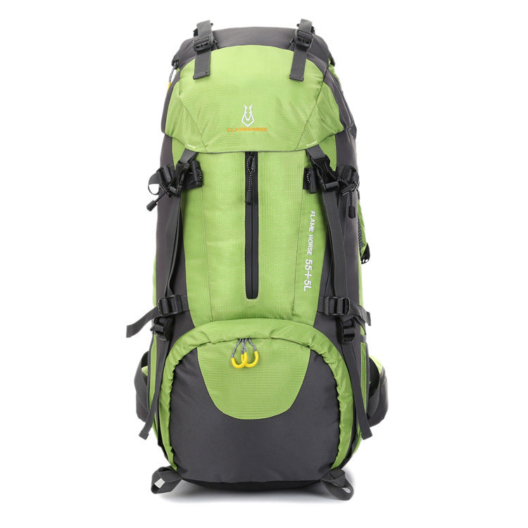 Mountaineering waterproof outdoor sports nylon bag Wild camping backpack Rainproof 60L mountaineering bag wholesale Green