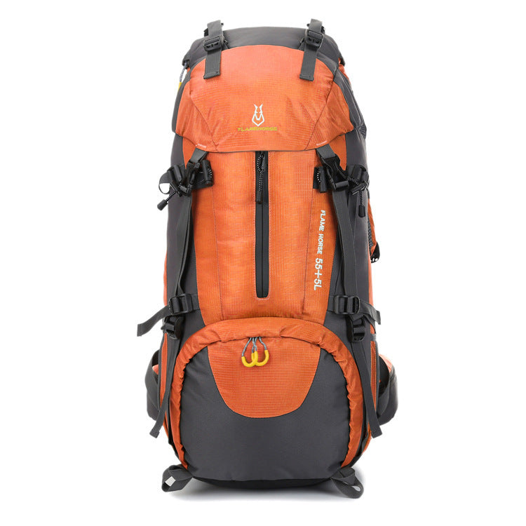 Mountaineering waterproof outdoor sports nylon bag Wild camping backpack Rainproof 60L mountaineering bag wholesale Orange