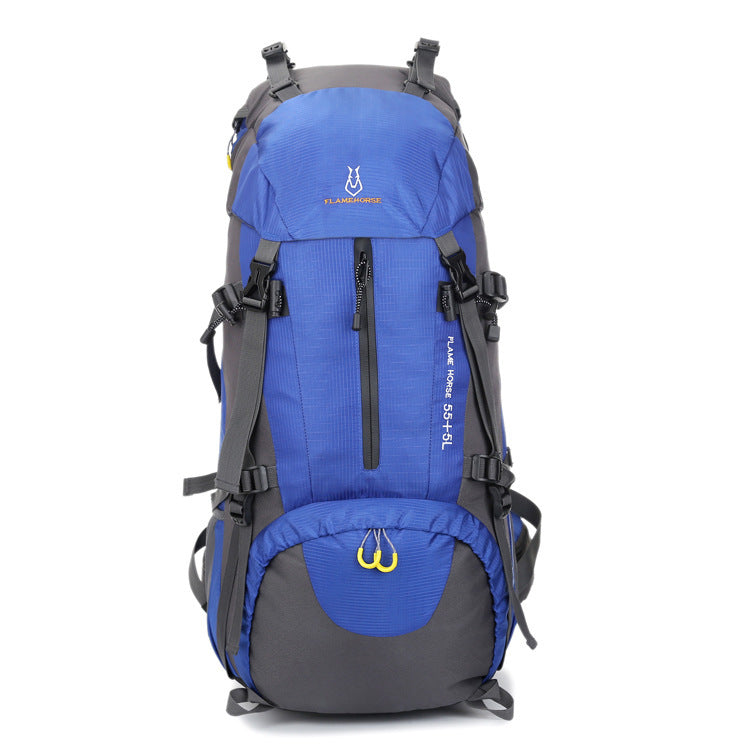 Mountaineering waterproof outdoor sports nylon bag Wild camping backpack Rainproof 60L mountaineering bag wholesale Blue