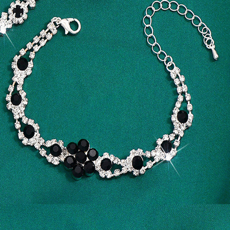 High-grade Crystal Gem Women's Water Drop Necklace Ear Stud Bracelet Ring 660 Black Bracelet