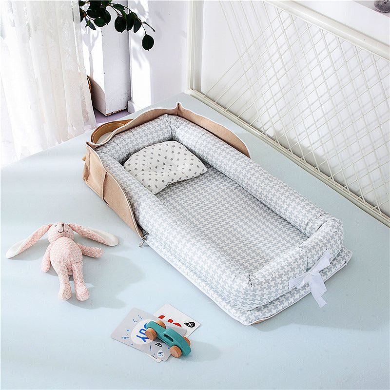 Cotton Portable Foldable Baby Bed Houndstooth