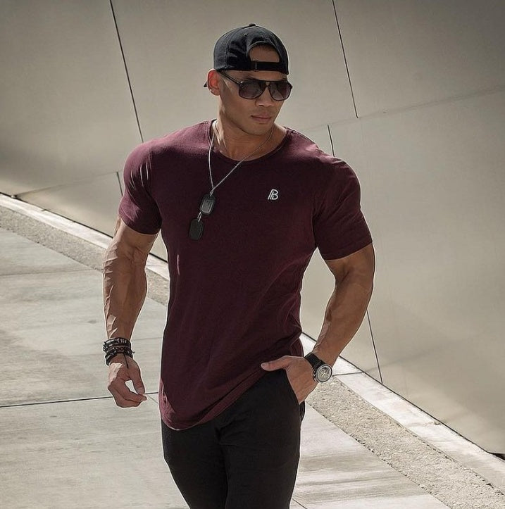New Men Short Sleeve T Shirt Wine red