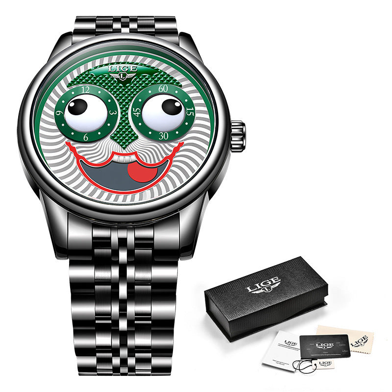 Men's mechanical watch clown waterproof watch Black shell green eyes