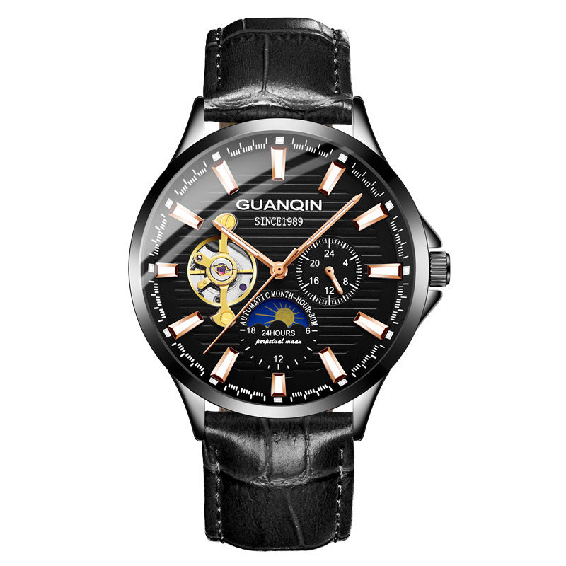 Guanqin Men's Watch Mechanical Watch Black gold skin