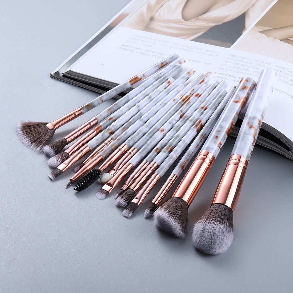 15 Marbled Design Makeup Brushes Set Blue Q15pcs
