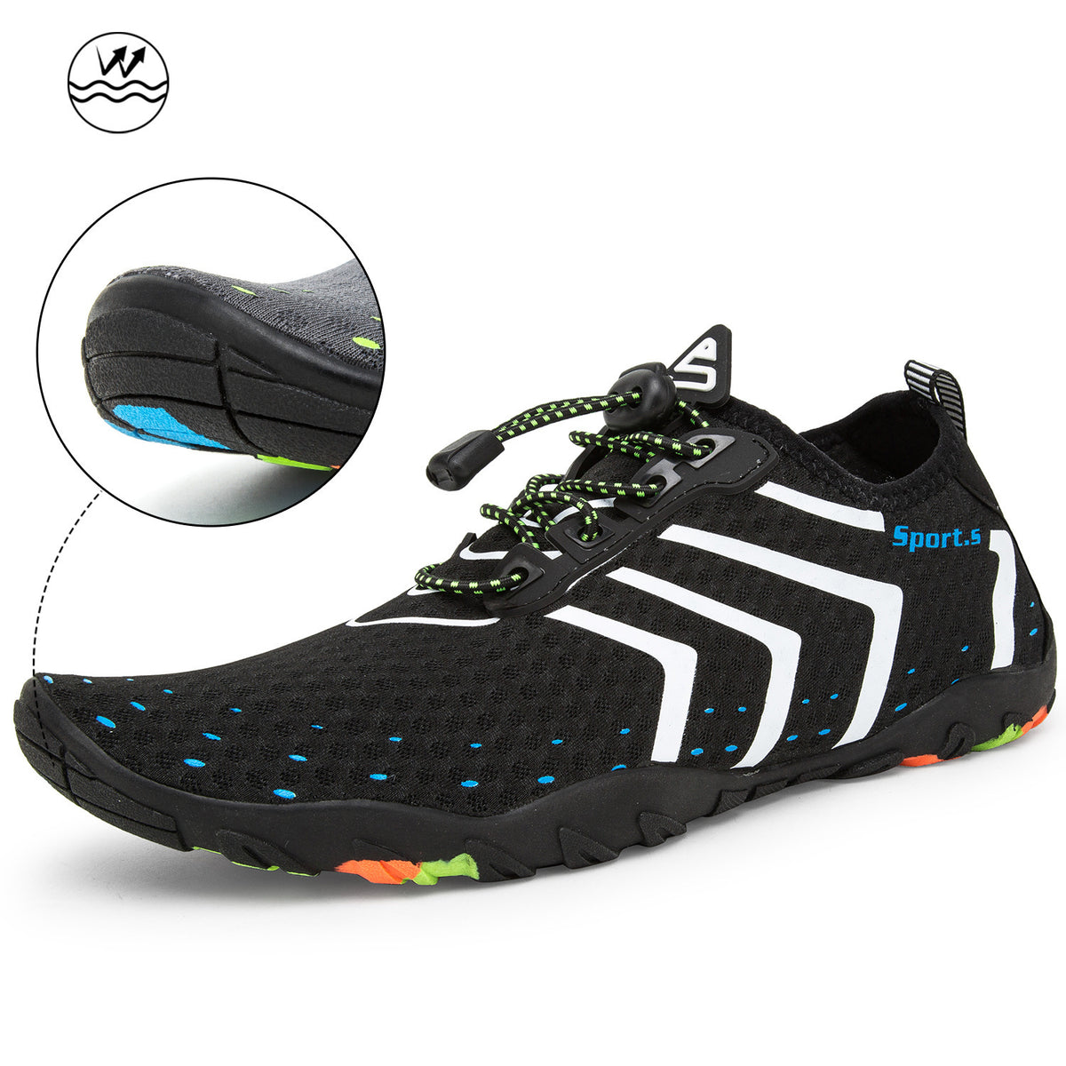 Light And Portable Beach Wading Shoes Black and White