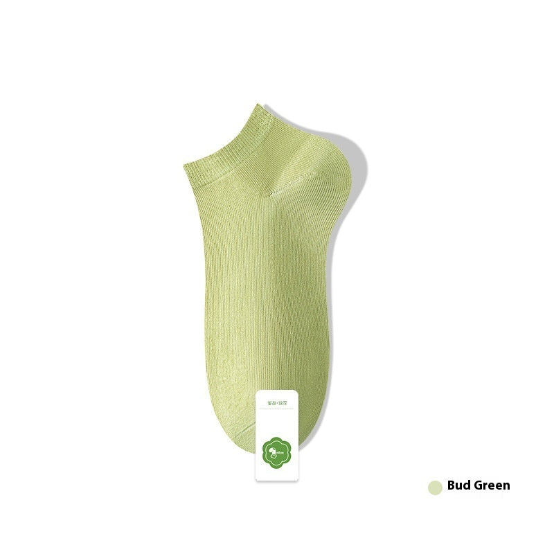 Women's Pure Cotton Spring And Summer Seamless Socks Deodorant Sweat Absorbing Socks Bud Green