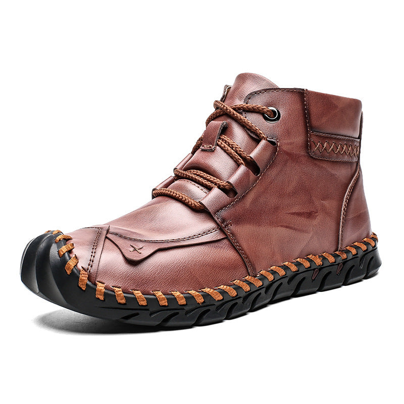 Leather shoes leather men casual shoes Red Brown B