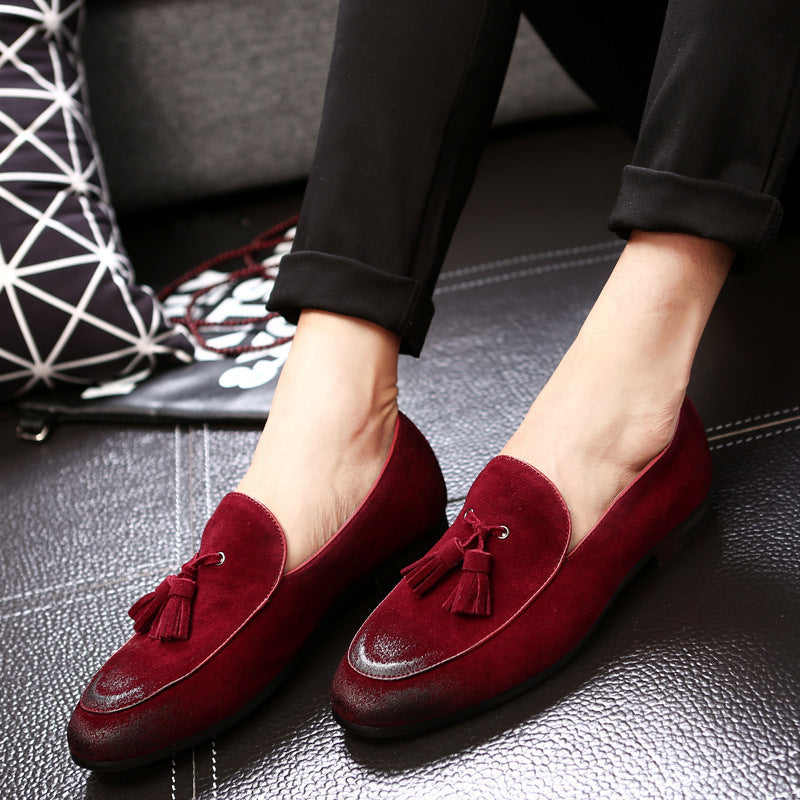 Pea shoes leather shoes for men Red