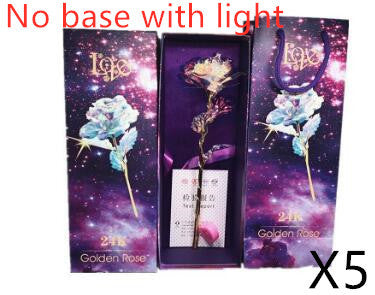 24K Luminous Color Gold Rose Flower Set No base with lightX5