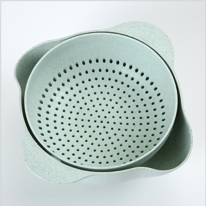 Kitchen Laundry Organizer Thickening Home Kitchen Plastic Rice Friut Bowl Washing Rice Sieve Basin Washing Basket Blue