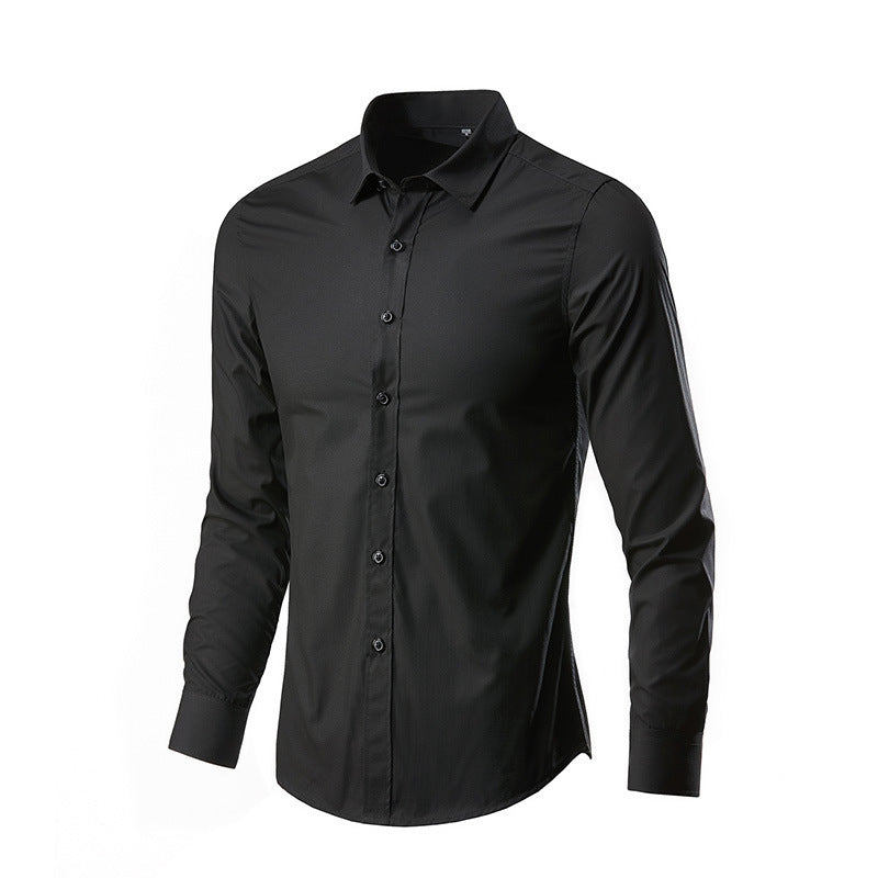 Simple Trendy Long-sleeve Slim Shirt Black