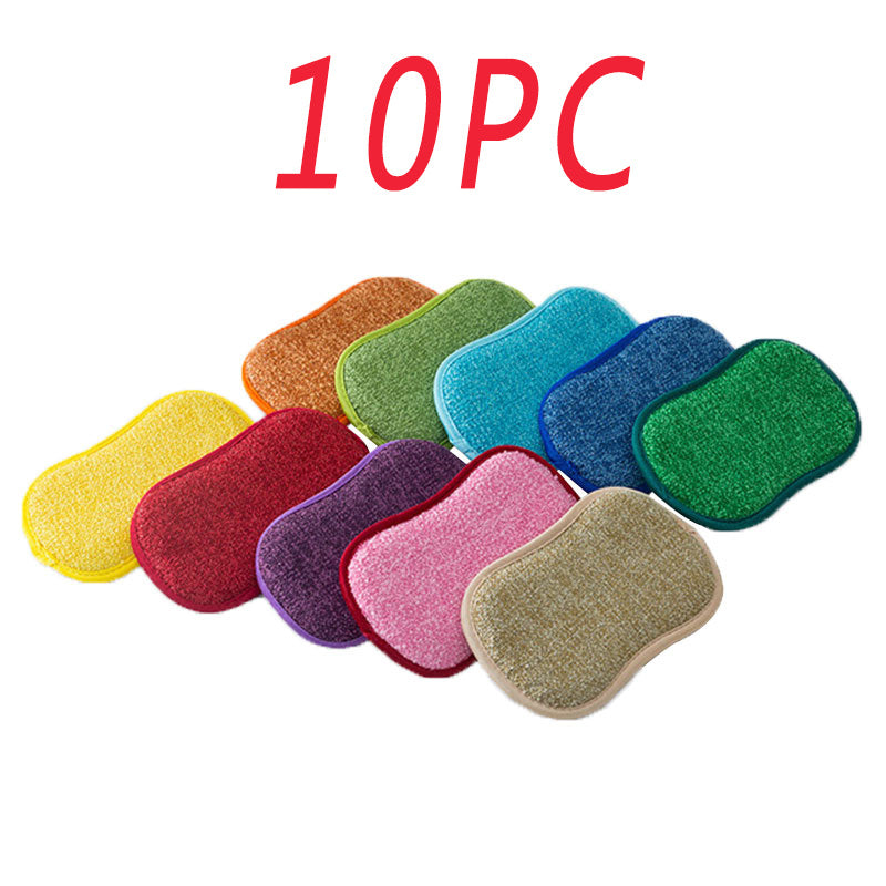 Double-Sided Kitchen Cleaning Magic Sponge Microfiber Non-Stick Kitchen Parts Washing Bowl And Pot Tools Picture color 10PCS