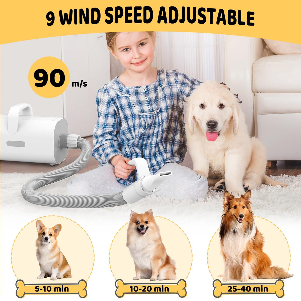 Pet Hair Dryer, 4-in-1 Smart Handle Pet Hair Dryer, 90 Ms High-speed Negative Ion Pet Hair Dryer, Adjustable Wind Speed And Temperature, Suitable For Dogs And Cats