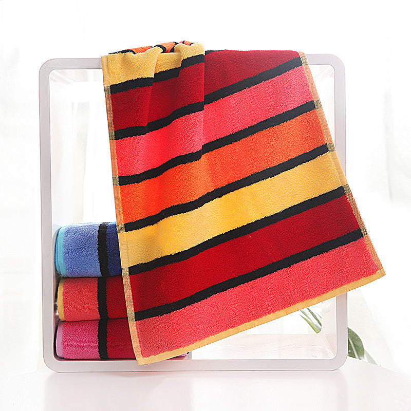 Thickened Color Striped Face Towel Absorbent Soft Cotton Couple Models Yellow 72x36cm