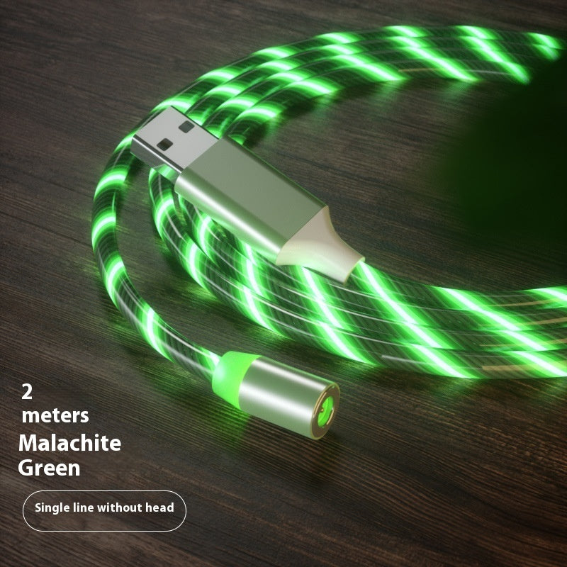 Magnetic Charging Cable Streamer Fast Charging Cable Lighting Micro USB Cable LED Magnet Charger Type-C Cable Green 2m Micro