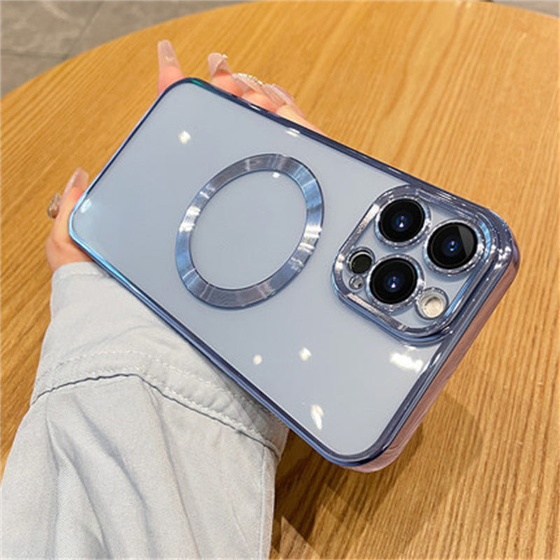 Creative Lens Film Plating Magnetic Suction Phone Case Protector Blue