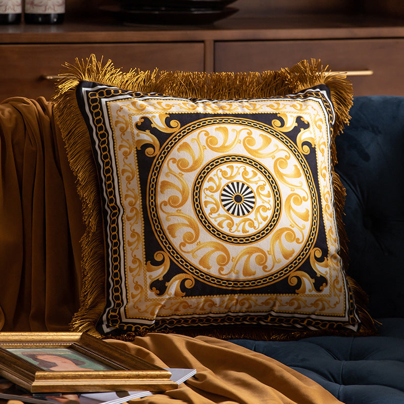 Pillow Sofa High-grade Sense Duplex Printing Tassel Waist Pillow Back Luxury Pillows Clody Waist Pillow 45×45CM