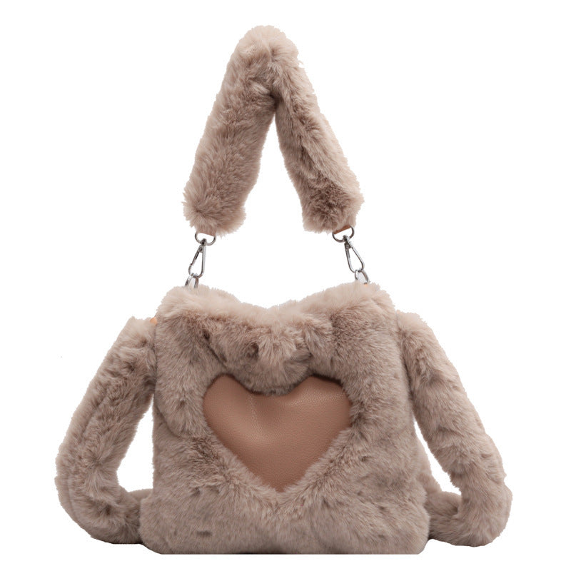 Love Handbags Winter Plush Shoulder Bags For Women Khaki