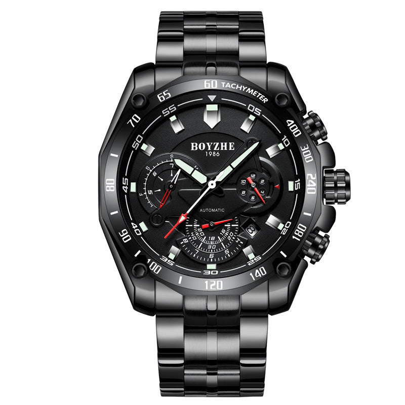 Men's Watch Automatic Mechanical Watch Multifunctional Black Shell Black Surface