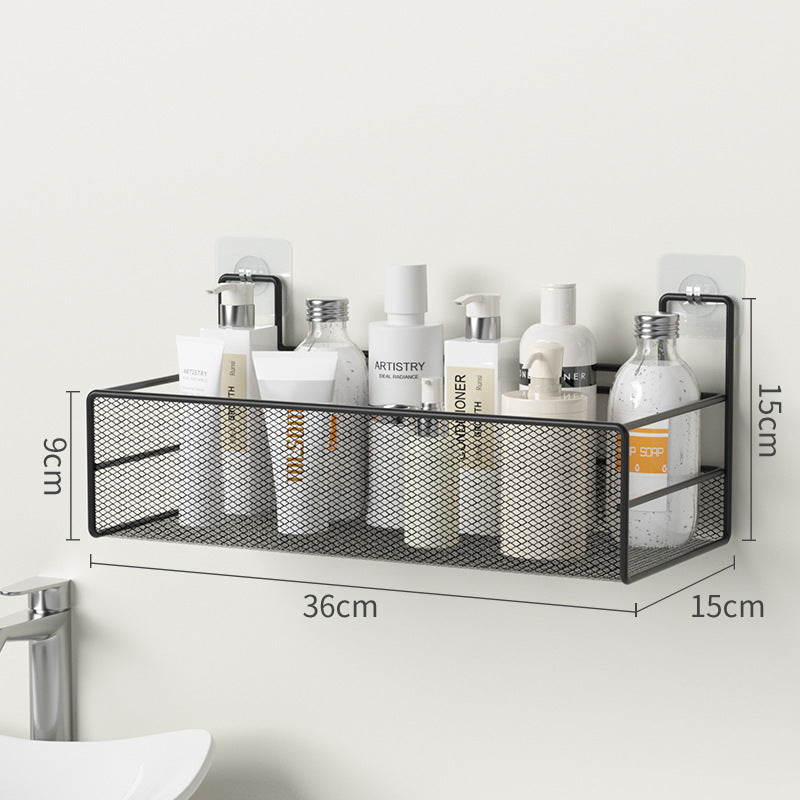 Wall-Mounted Bathroom Shelf No Drill Shower Shampoo Organizer Toilet Accessories Black L
