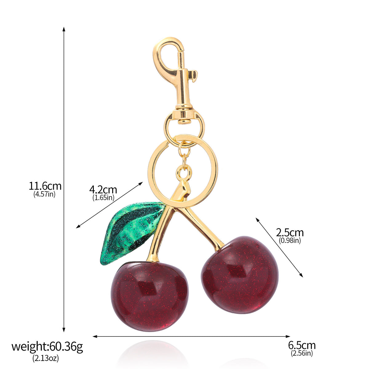 A Pair Of Red Cherry Crystal Bag Glitter Keychain K0087802 Independent Packaging