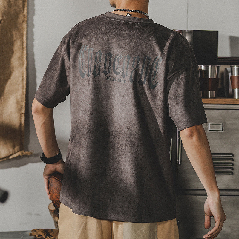 Retro Washed T-shirt Heavy Short-sleeved Shirt Men Deep Smoky Gray