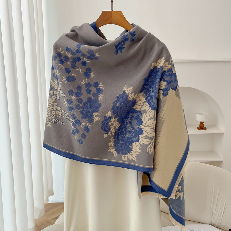Retro High Sense Artificial Cashmere Scarf Chessboard Horse Pink Blue No Specifications