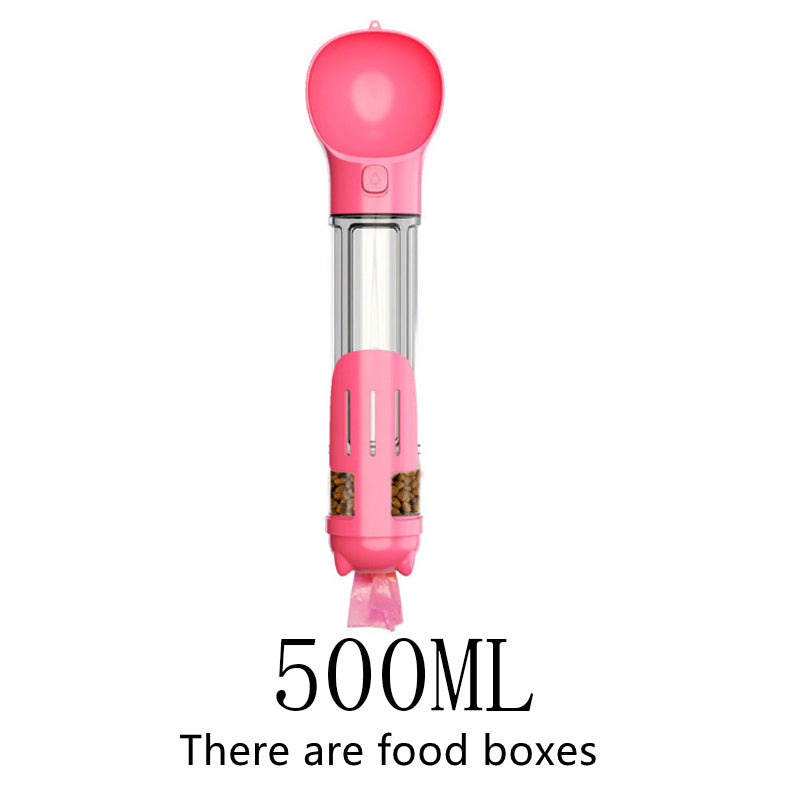 Pet Multi-functional Water Bottle 500ML has food box Pink